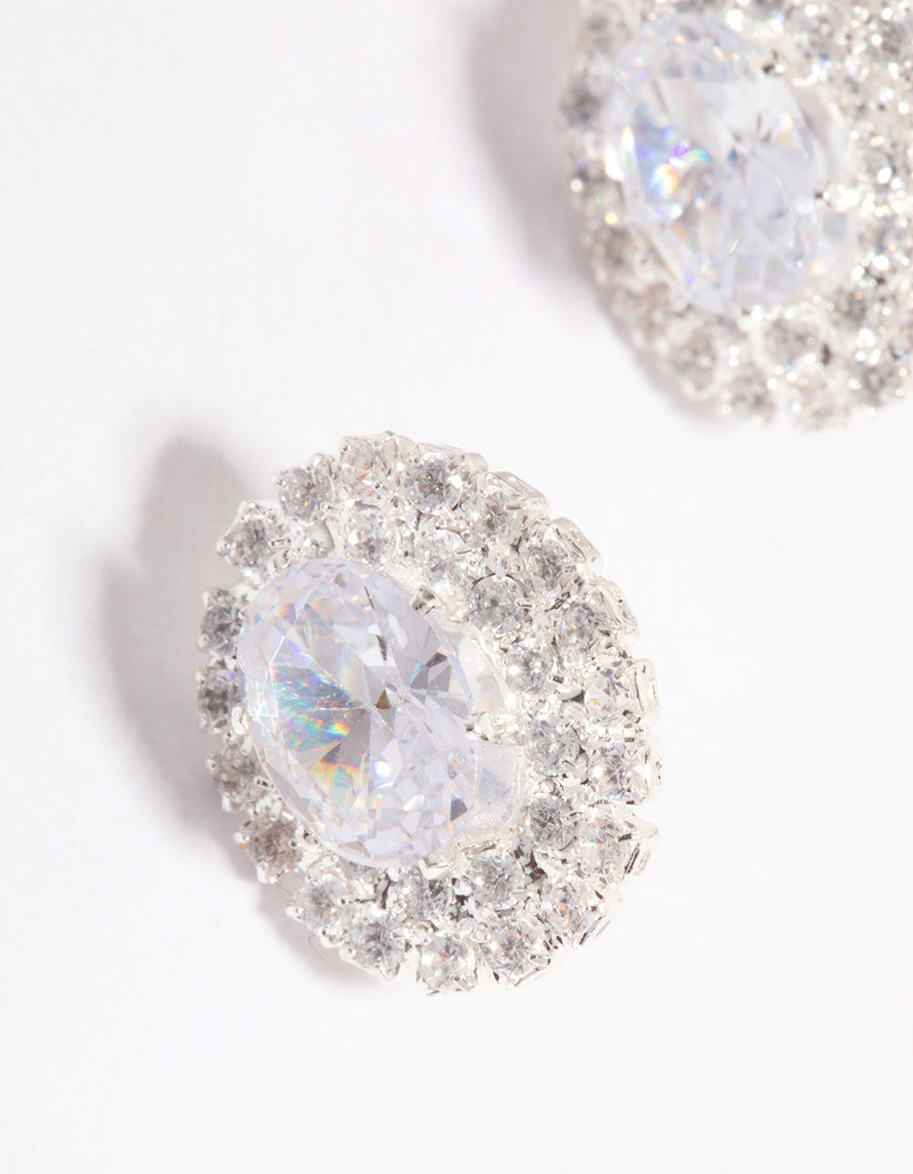 Rhodium Round Blossom Cubic Zirconia Earrings
