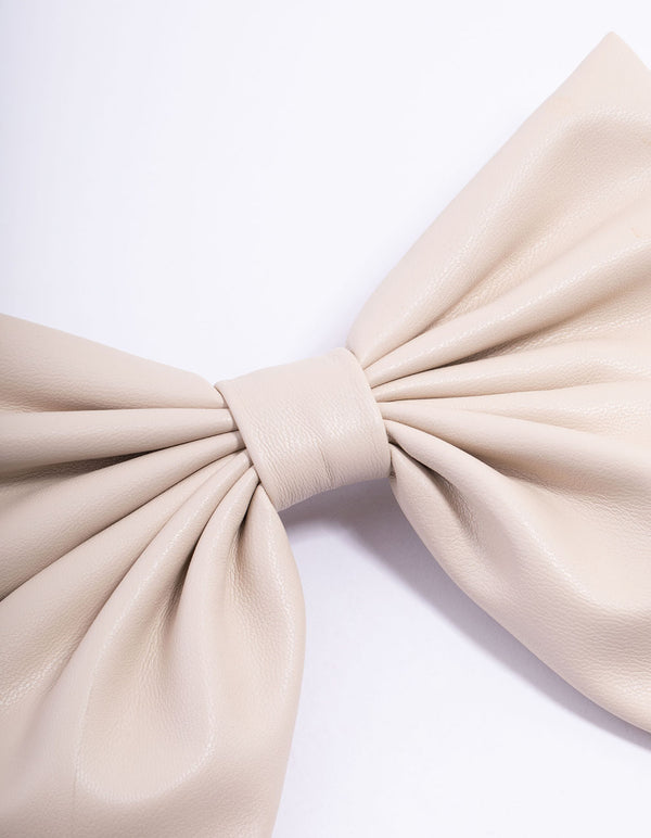 Faux Leather Netural Fabric Bow Clip