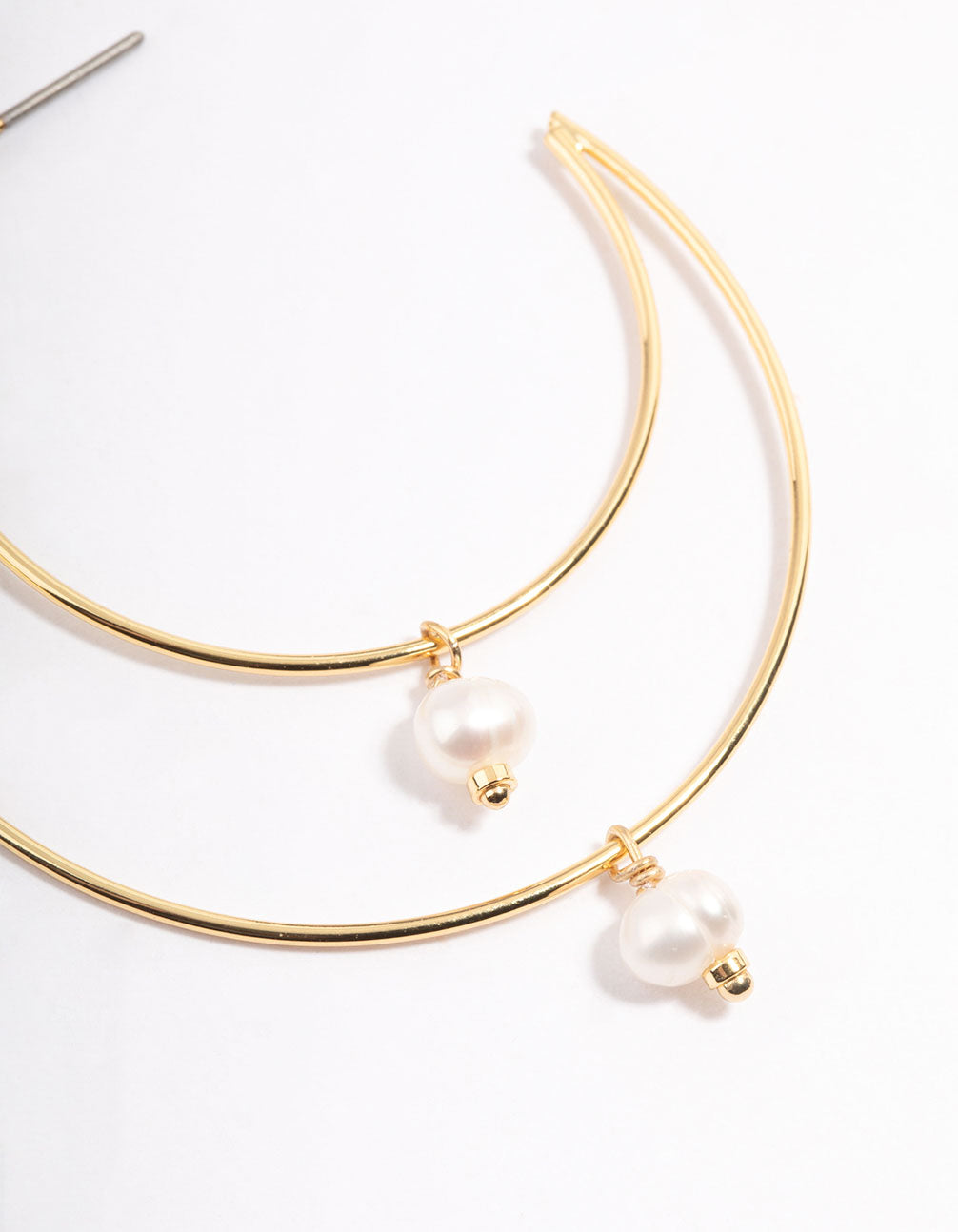 Gold Plated Double Layer Freshwater Pearl Drop Hoop Earrings