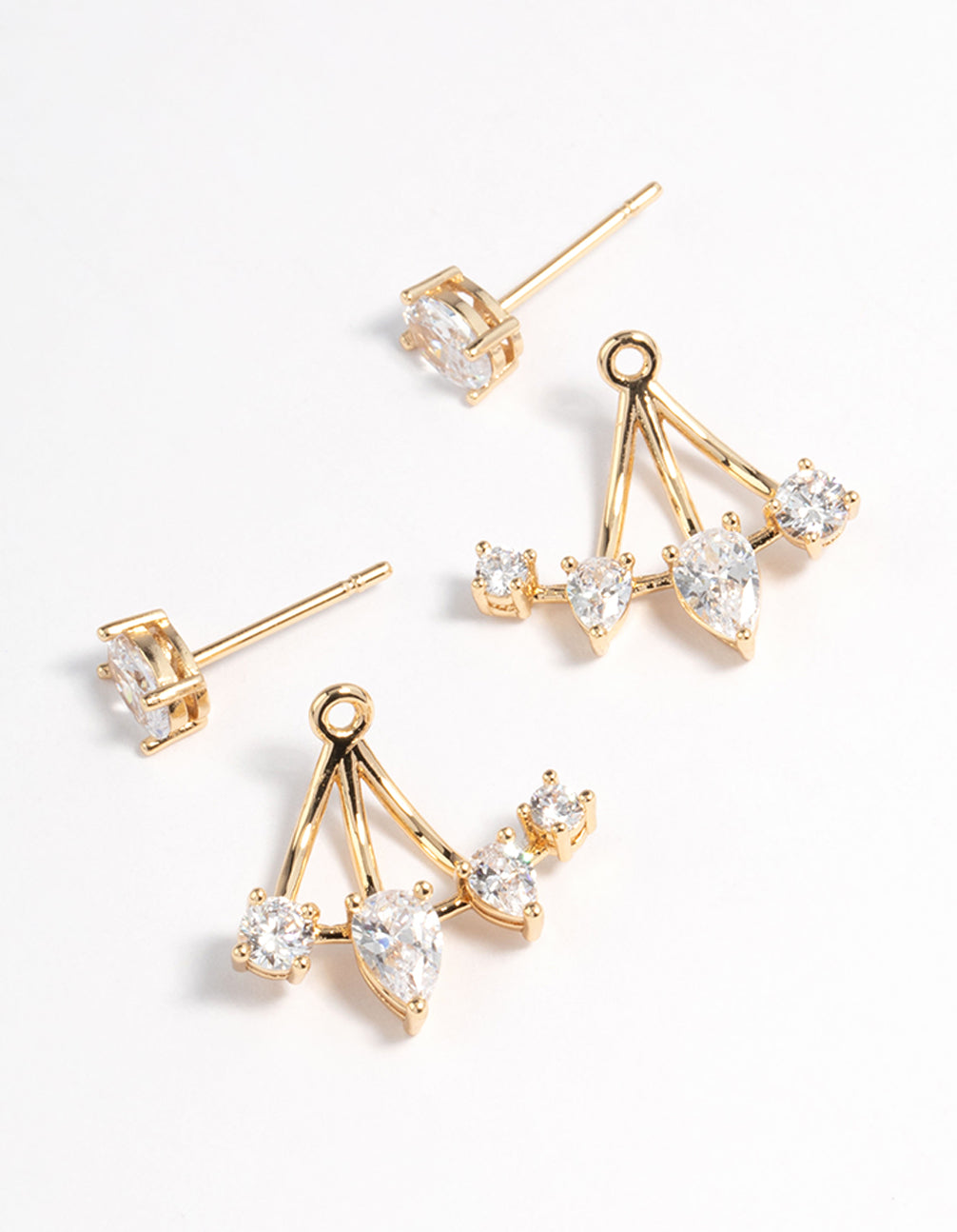 Gold Plated Cubic Zirconia Fan Jacket Earrings