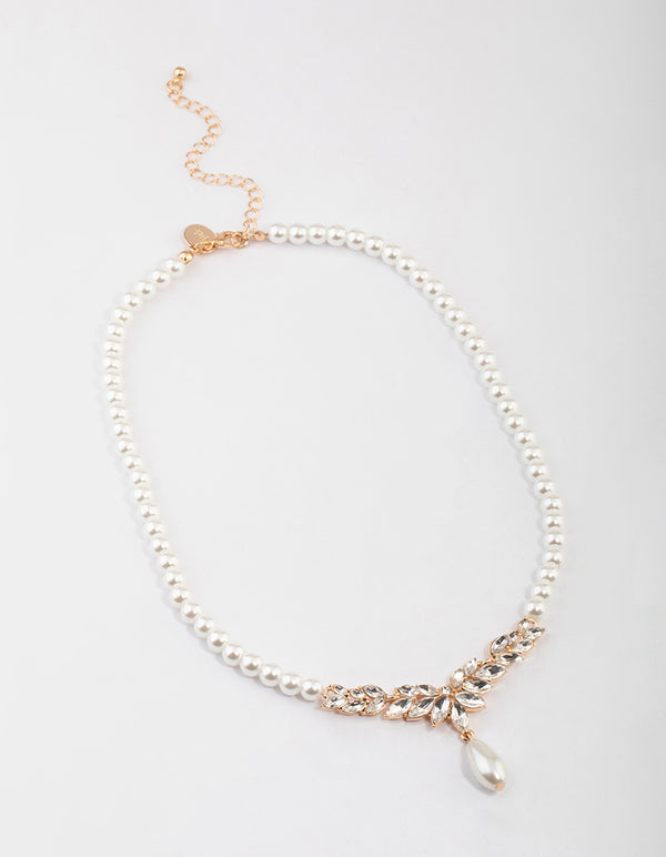 Gold Teardrop Pearl Necklace