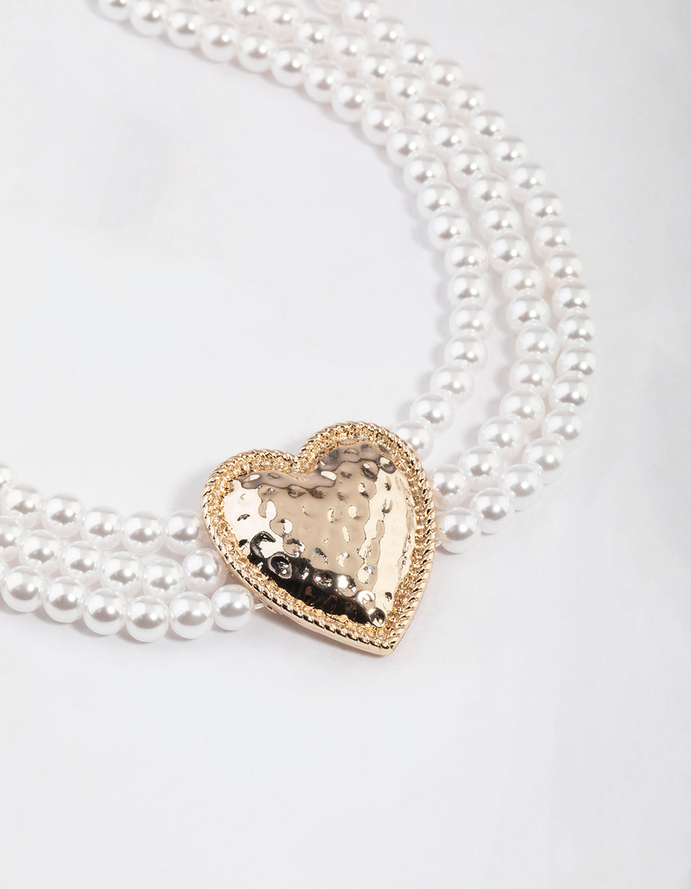 Gold Hammered Heart Pearl Choker