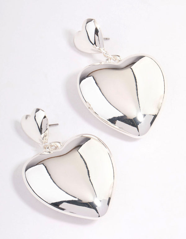 Silver Puffy Heart Statement Earrings
