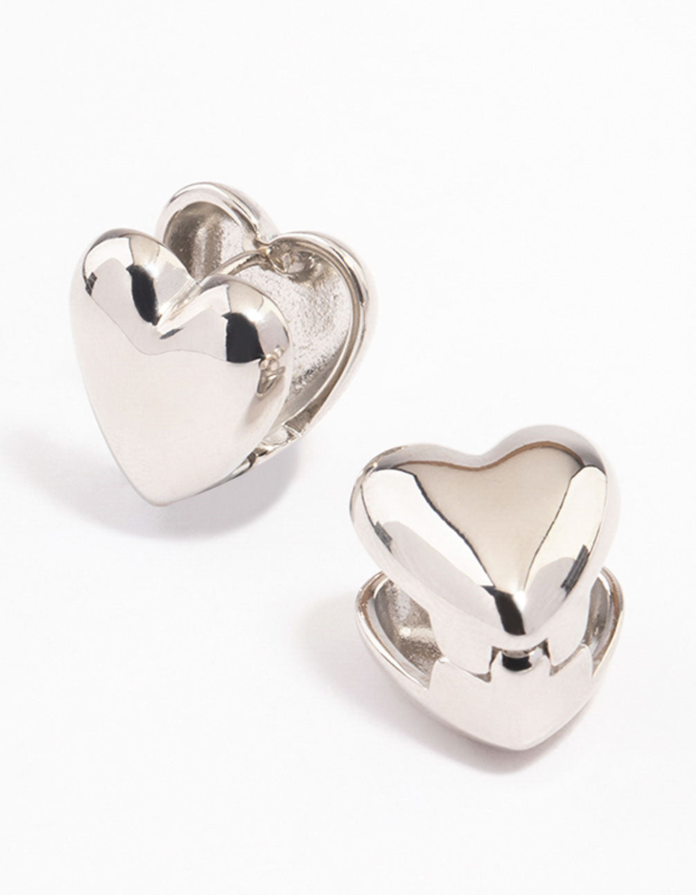Silver Puffy Heart Huggie Earrings