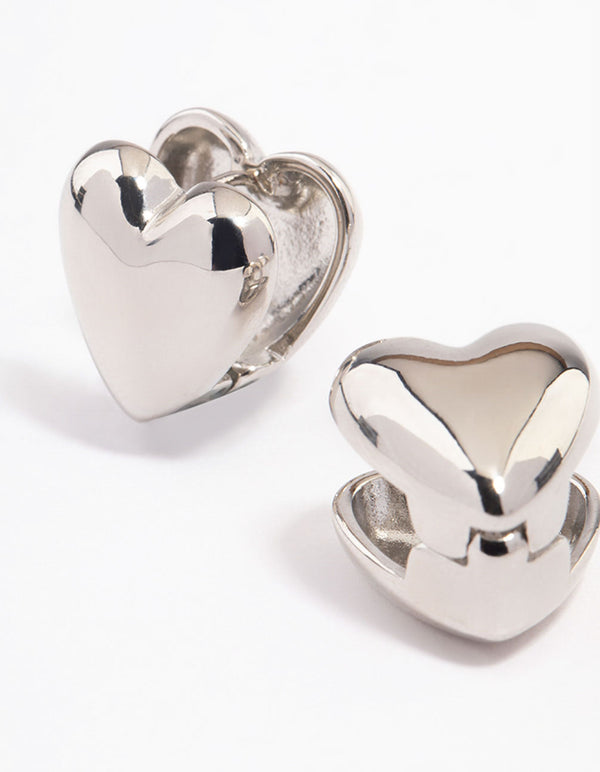 Silver Puffy Heart Huggie Earrings