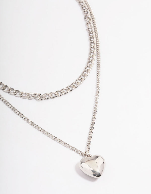 Silver Puffy Heart Multi-Necklace