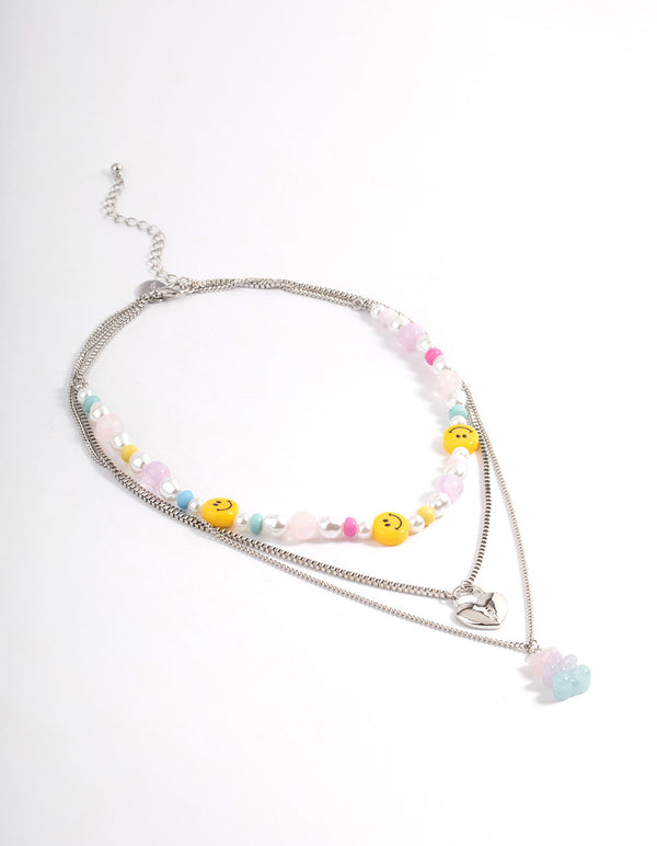 Silver Layered Smiley Gummy Necklace