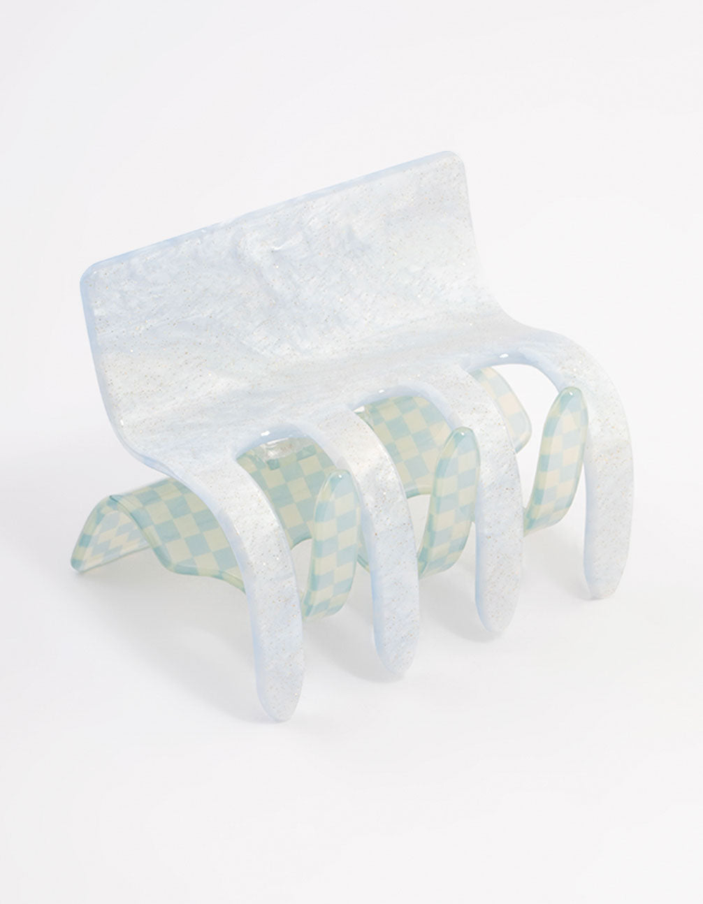 Acrylic Blue Contrast Checkered Hair Claw Clip