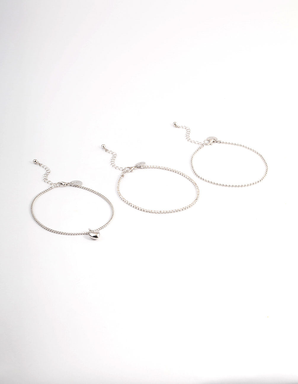 Silver Puffy Heart Multi Anklet