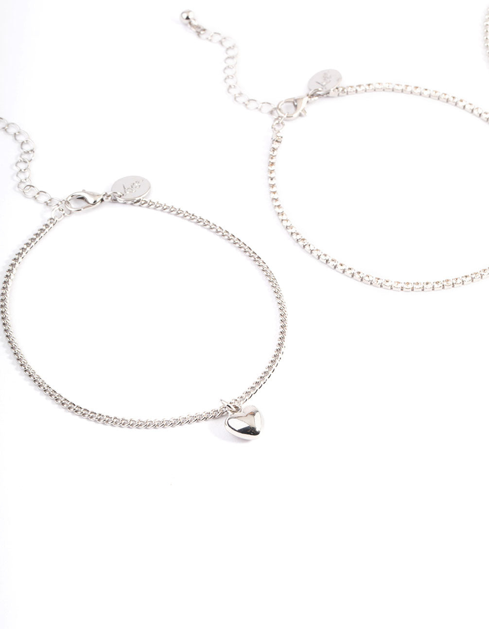 Silver Puffy Heart Multi Anklet