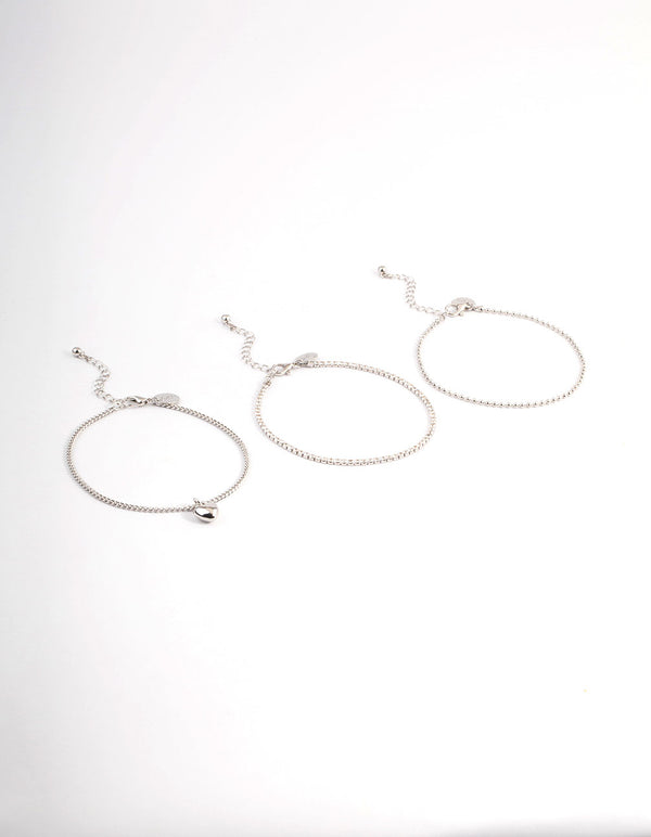Silver Puffy Heart Multi Anklet