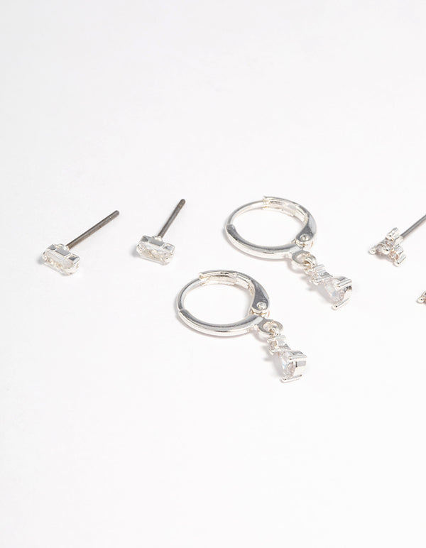 Silver Plated Crystal Pear Huggie Earrings 6-Pack