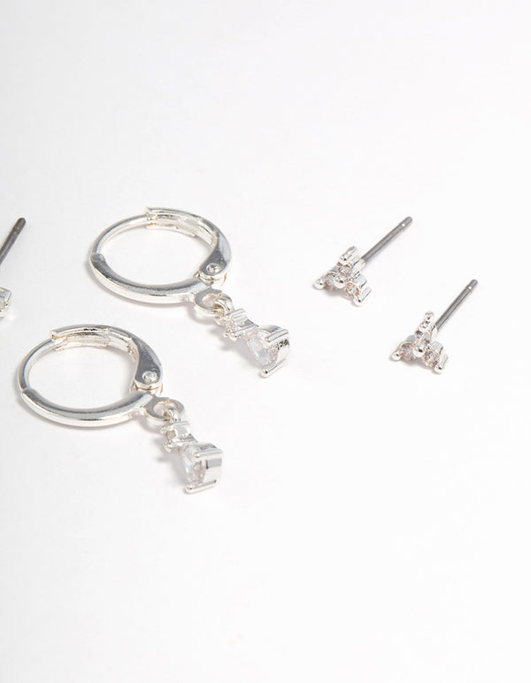 Silver Plated Crystal Pear Huggie Earrings 6-Pack