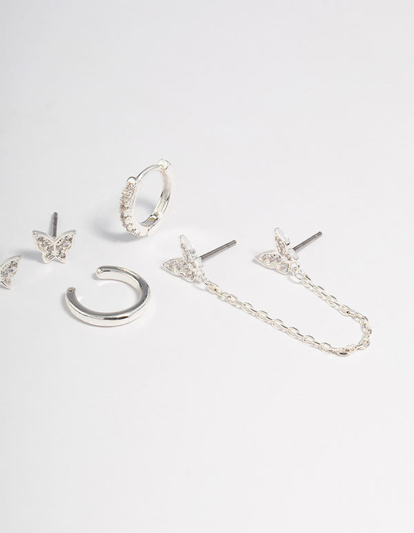 Silver Plated Butterfly Chain Earrings 6-Pack