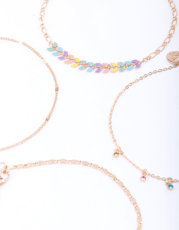 Gold Enamel Fishtail Anklet 4-Pack