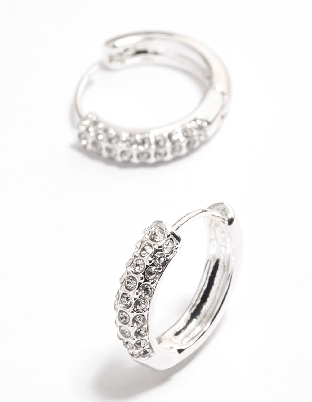 Silver Diamante Thick Huggie Earrings
