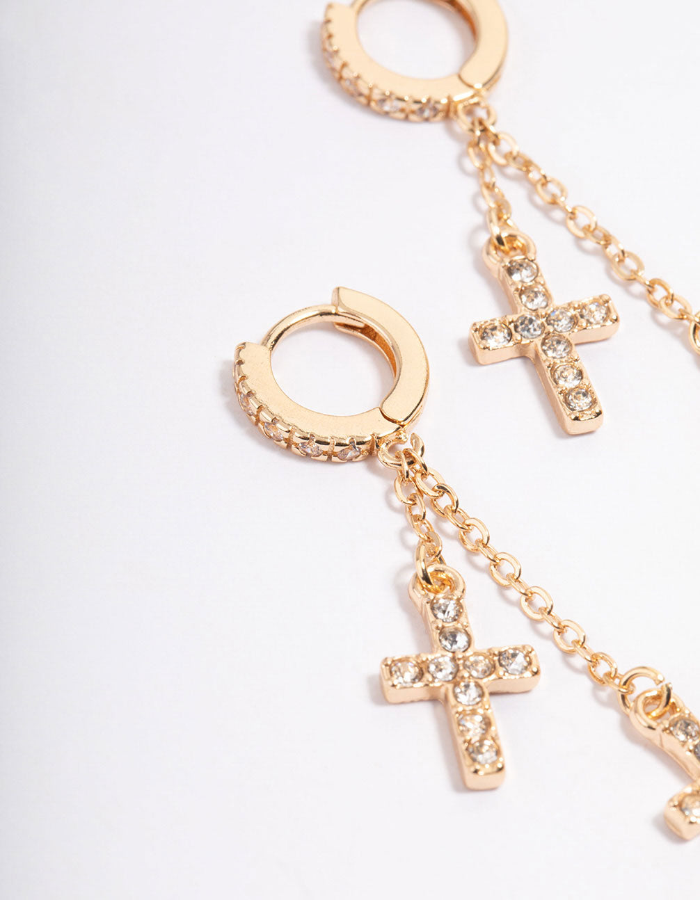 Gold Diamante Double Cross Huggie Earrings