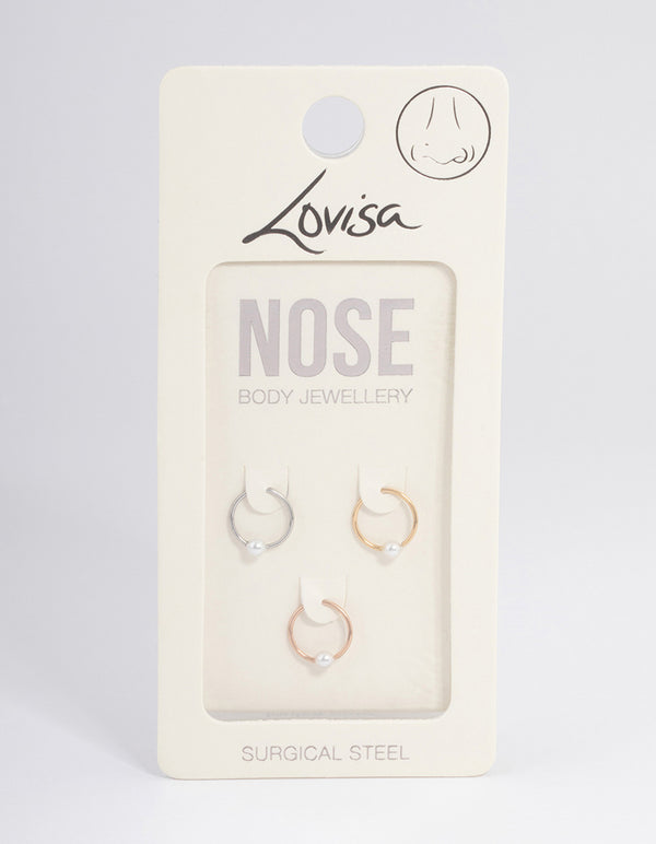 Mixed Metal Pearl Nose Ring Pack