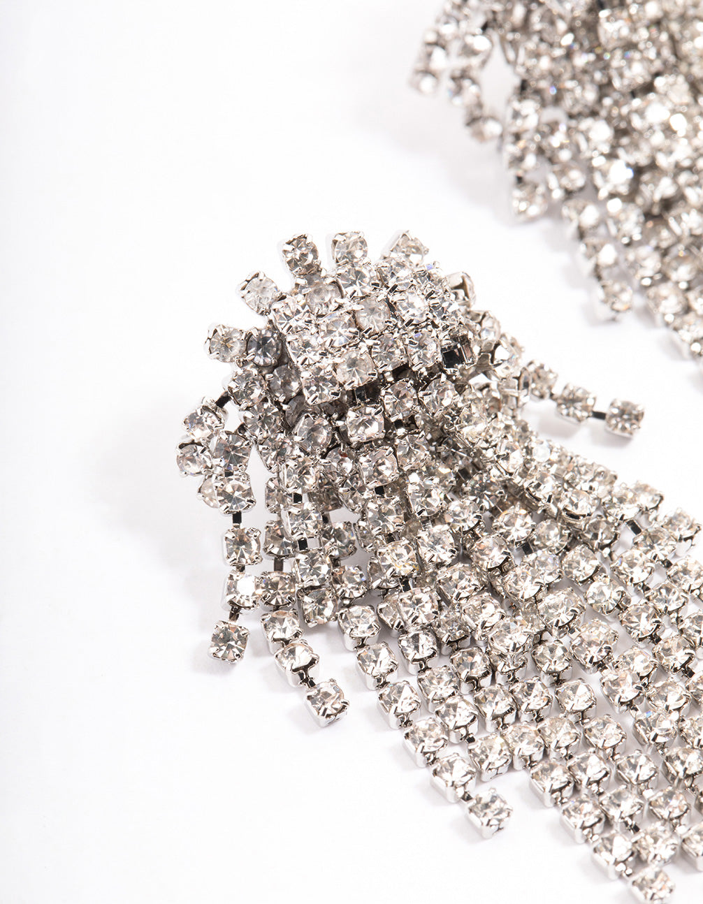 Silver Diamante Cupchain Cluster Drop Earrings