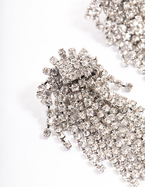 Silver Diamante Cupchain Cluster Drop Earrings