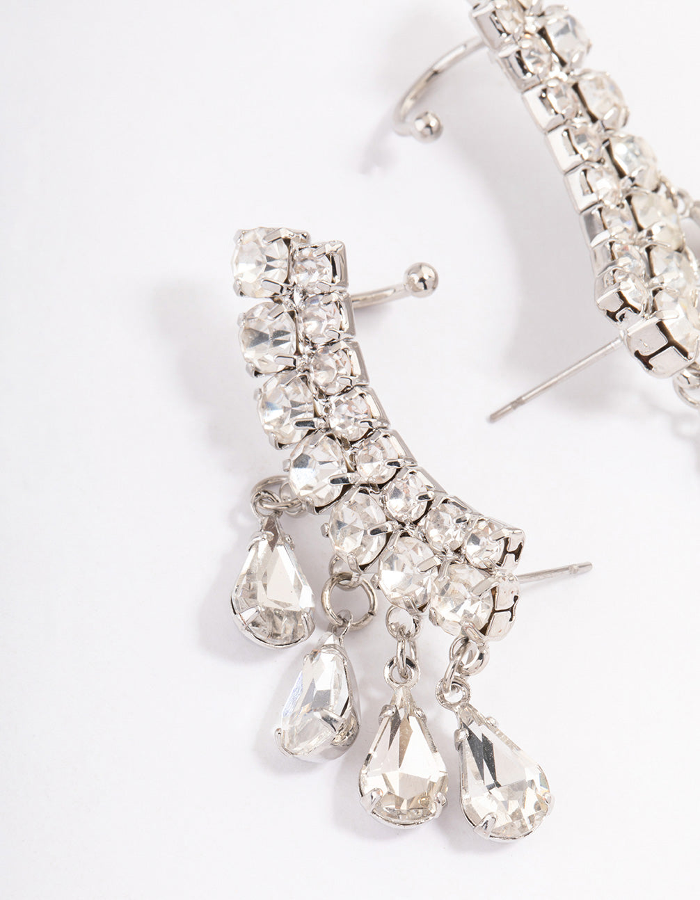 Silver Teardrop Fan Cuff Earrings