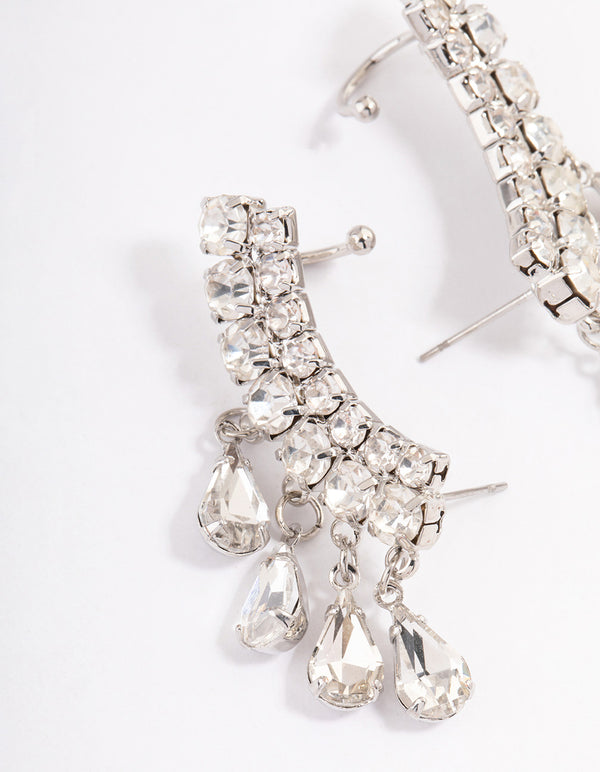 Silver Teardrop Fan Cuff Earrings