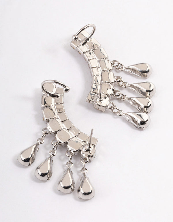 Silver Teardrop Fan Cuff Earrings