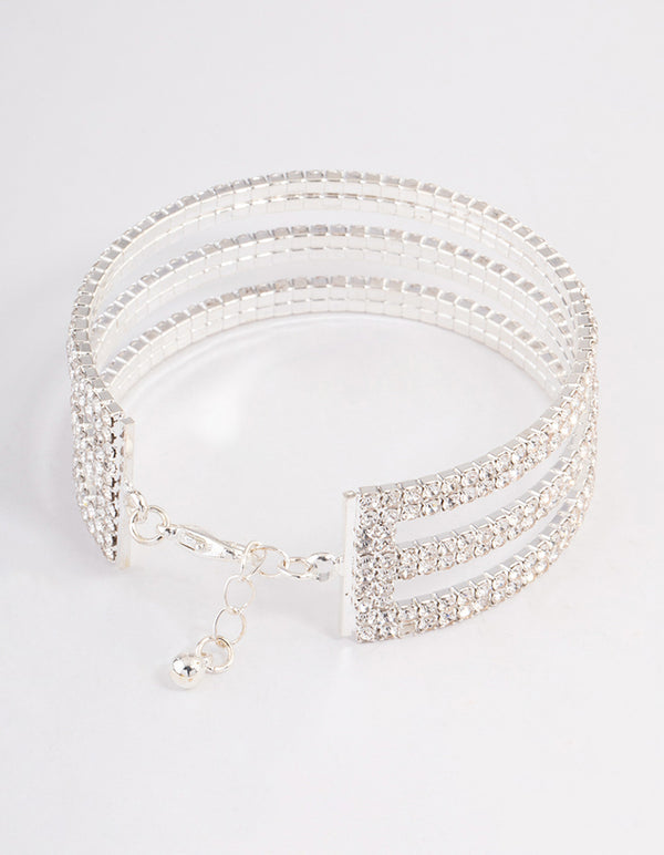 Silver Triple Row Cupchain Wrist Cuff