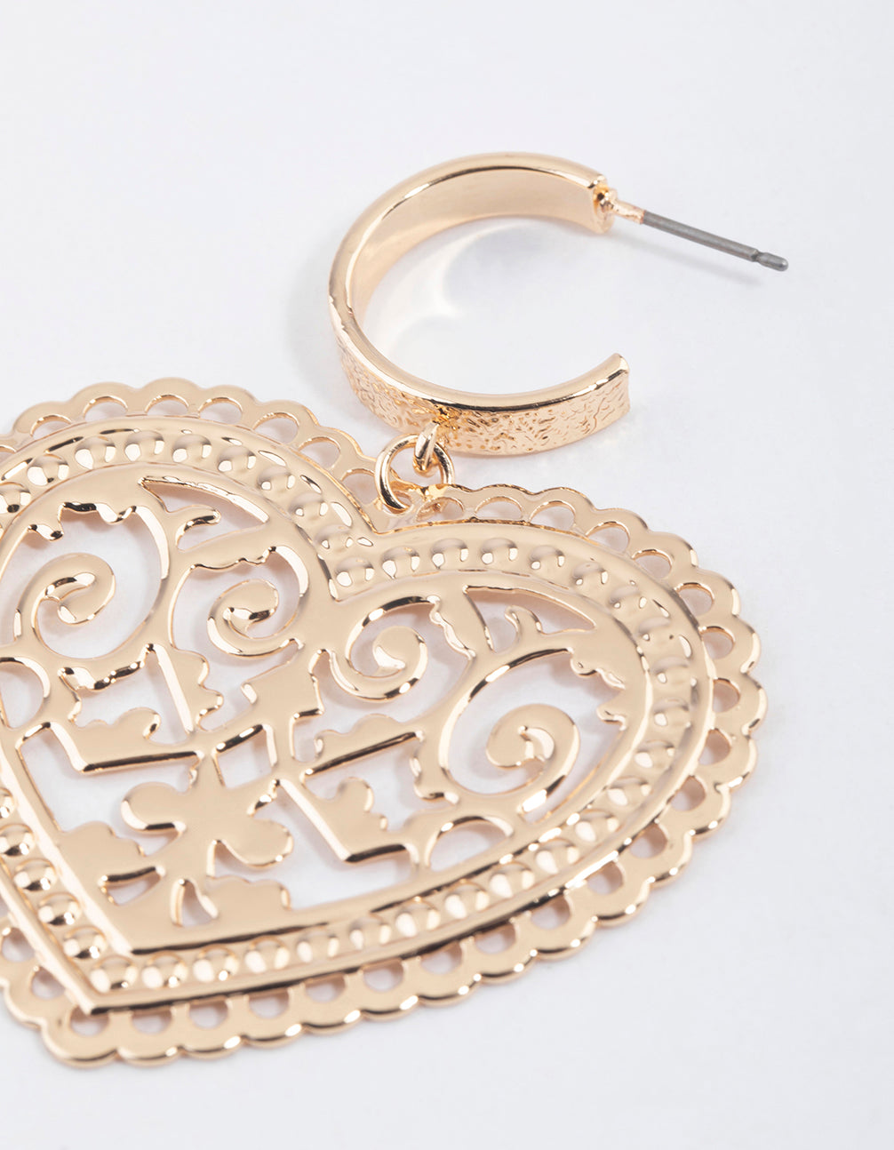 Gold Stamp Statement Heart Huggie Earrings