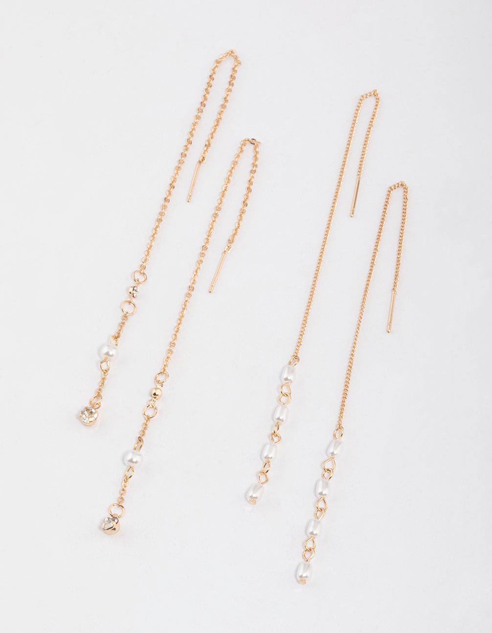 Gold Pearly Diamante Threader Earrings Pack