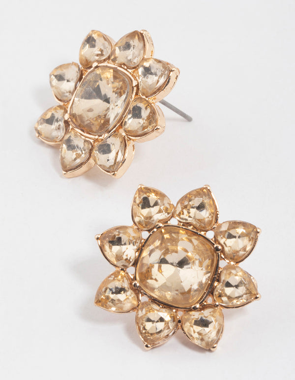 Gold Flower Sun Stud Earrings