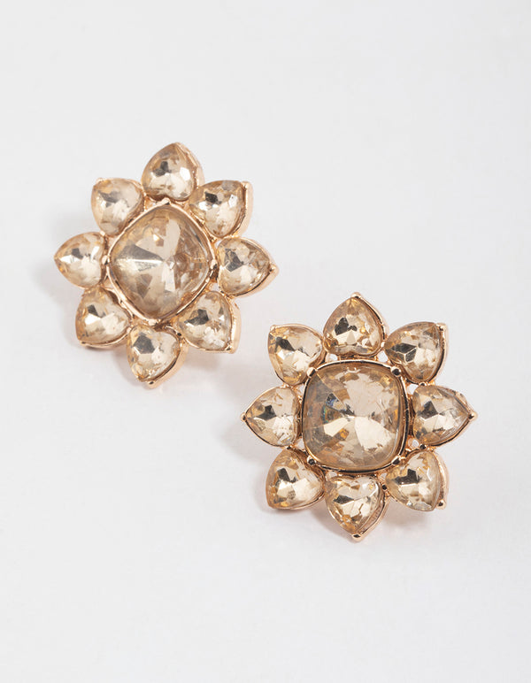 Gold Flower Sun Stud Earrings