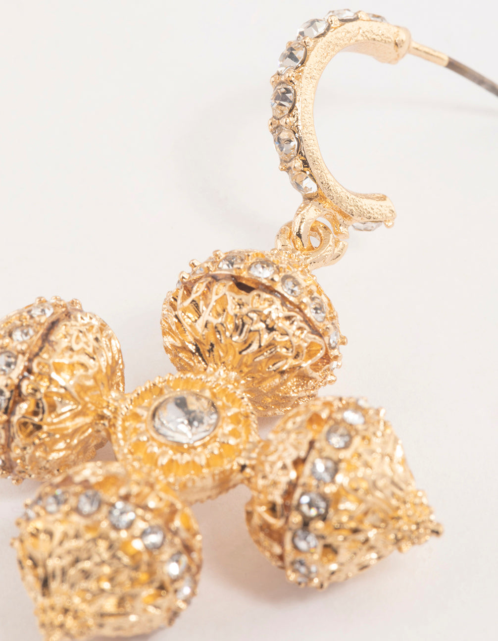 Gold Diamante Fancy Cross Drop Earrings