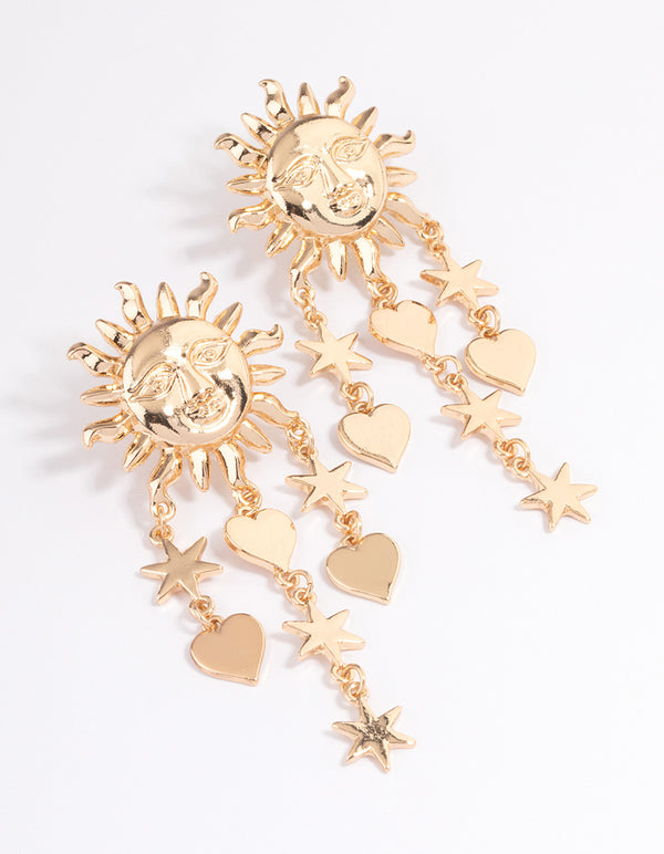 Gold Statement Stone Heart Drop Earrings