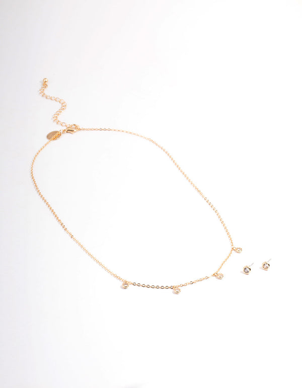 Gold Cubic Zirconia Bezel Charm Jewellery Set