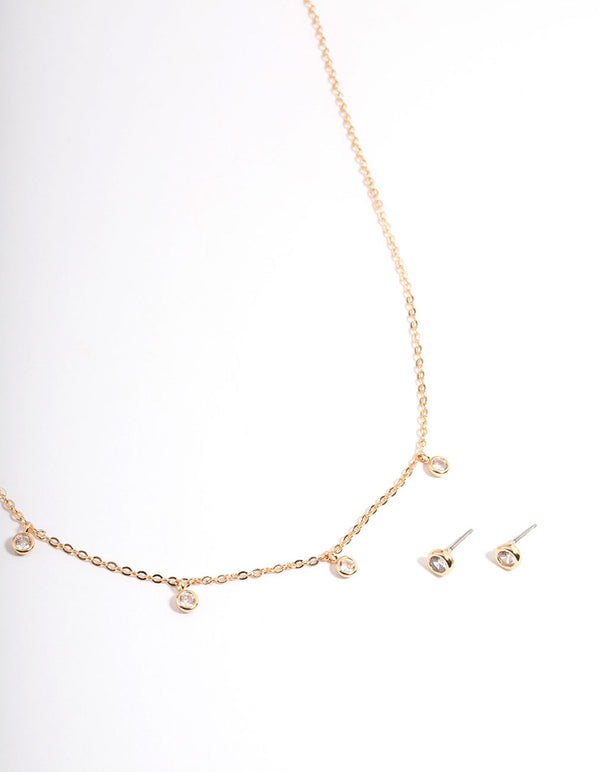 Gold Cubic Zirconia Bezel Charm Jewellery Set