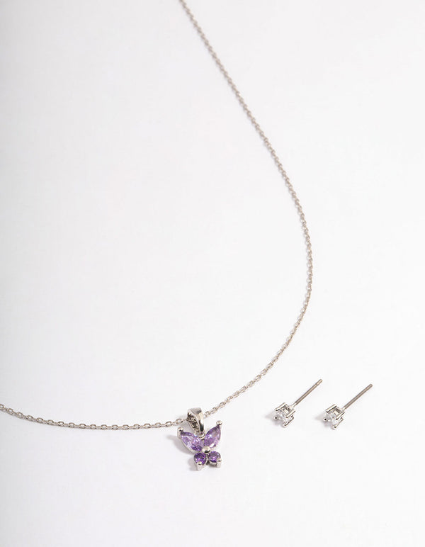 Silver Amethyst Butterfly Jewellery Set