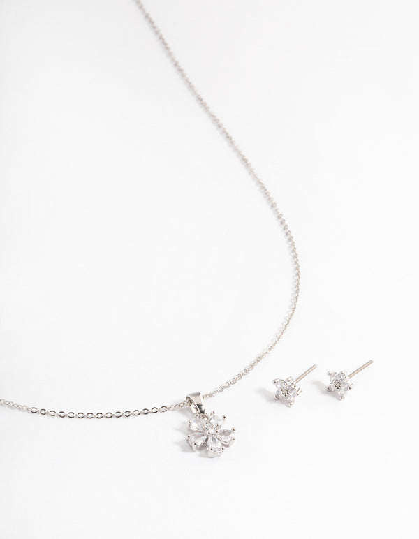 Silver Cubic Zirconia Flower Jewellery Set