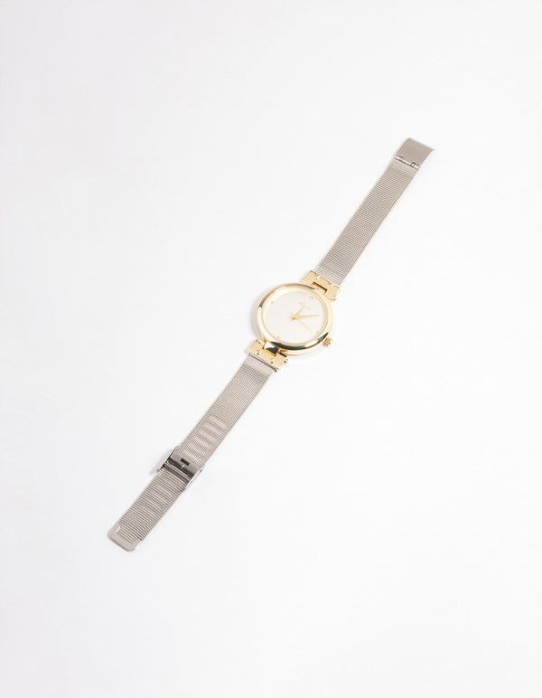 Mixed Metal Two-Toned Mesh Basic Watch