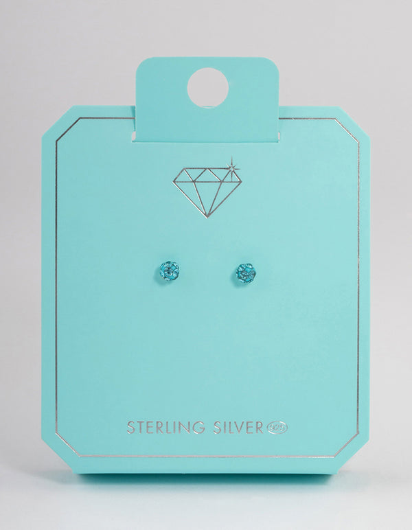 Sterling Silver Blue Pave Ball Stud Earrings