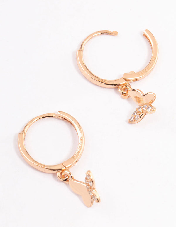 Rose Gold Plated Sterling Silver Diamante Butterfly Huggie Earrings