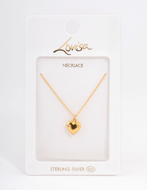 Gold Plated Sterling Silver Puffed Heart Necklace