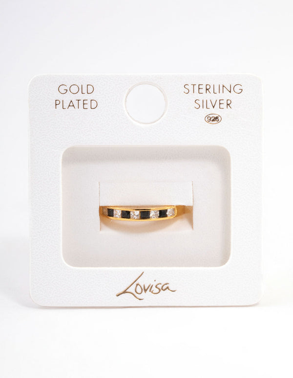 Gold Plated Sterling Silver Checkered Band Ring