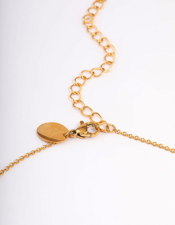 Waterproof Gold Plated Stainless Steel Teardrop Stone Pendant Necklace