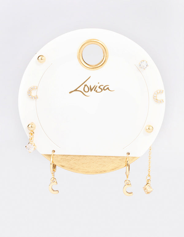 Letter 'C' Gold Plated Initial Ear Stackers