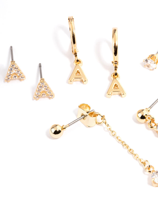 Letter 'A' Gold Plated Initial Ear Stackers