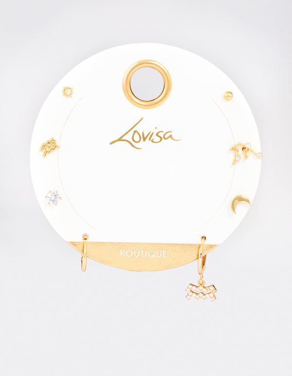 Gold Plated Aquarius Star Sign Ear Stackers