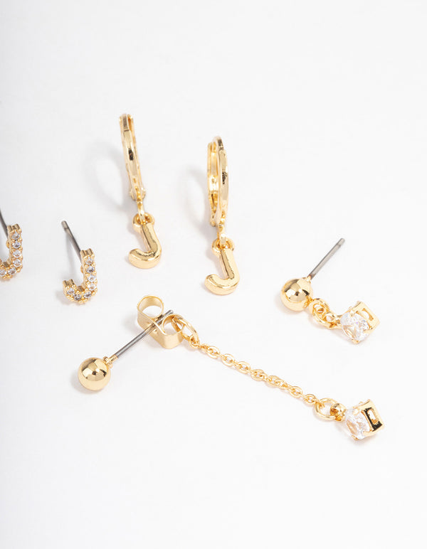 Letter 'J' Gold Plated Initial Ear Stackers