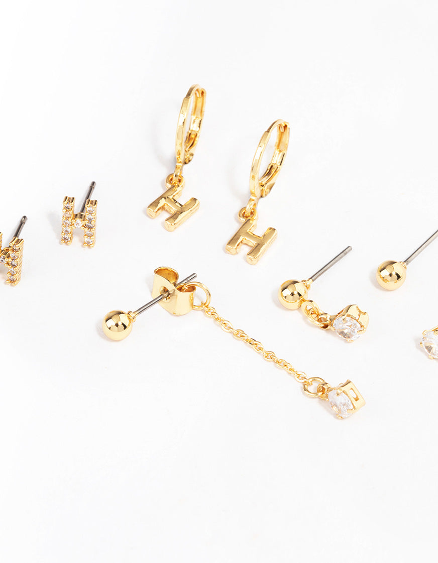 Letter 'H' Gold Plated Initial Ear Stackers