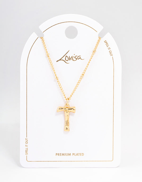 Gold Plated Letter T Bamboo Necklace